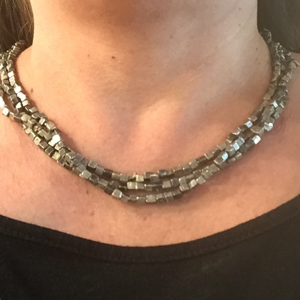Gorgeous 3 strand silver, pewter necklace.